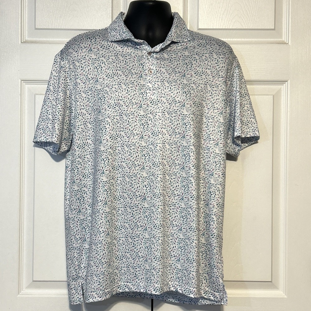 TailorByrd‎ White Purple Nature Stretchy Golf Performance Polo Shirt Large